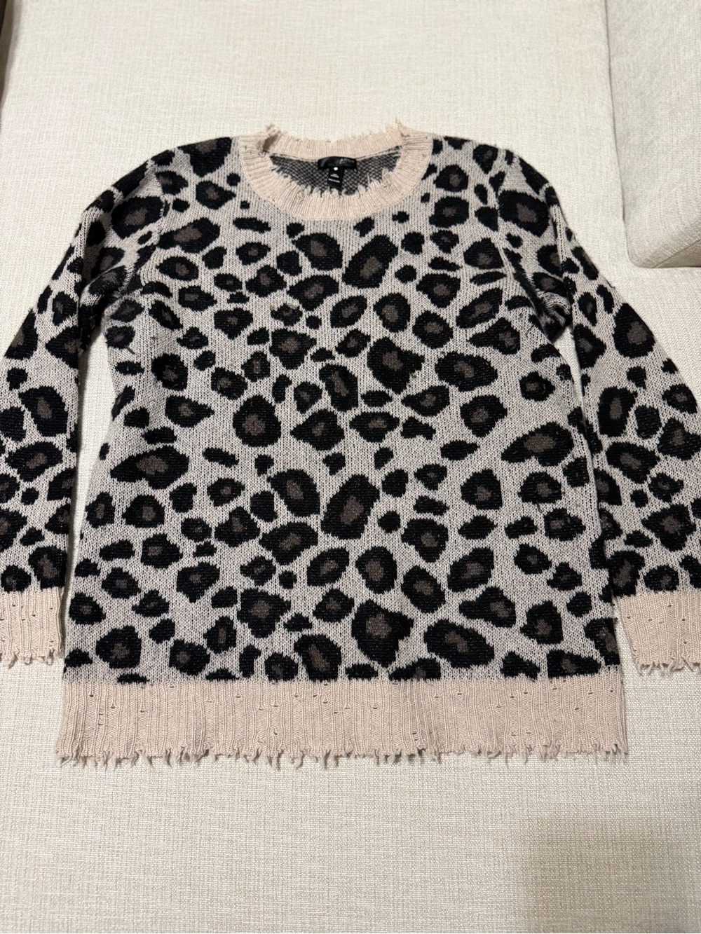 Aqua Cream and Black Leopard-Print Crewneck Sweater
